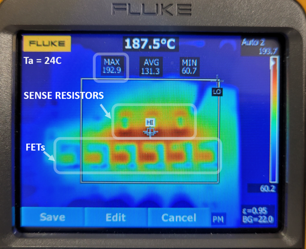 Example of a Soft Short and Potential Failure with Other Hot Swap Controllers Having Only One Level of Overcurrent Protection (I<sub>LIM</sub>=300A). MOSFET Case Temperature Reaching 180°C, at 285A after 4 Minutes.