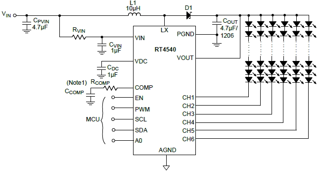 RT4540 - 36V High Efficiency Boost Converter with I2C Controlled 6-CH ...