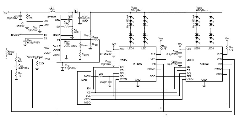 Rt8302 60v 4 Ch Programmable Current Sink Led Driver For